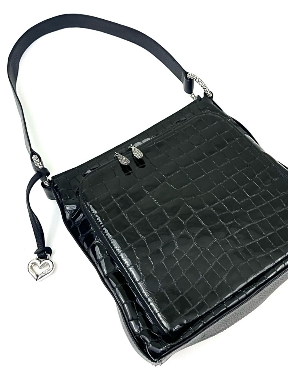 Brighton Black Croc-Embossed Patent Leather Shoulder Bag Cherie Collection EUC